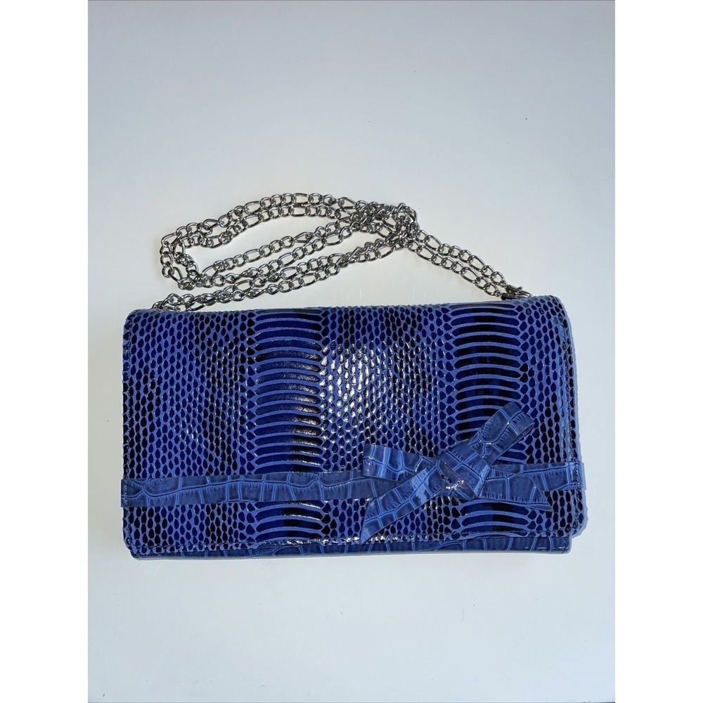 White House Black Market Blue Clutch Wallet Purse Bag  Chain Faux Croc Y2K Party - Picture 1 of 4